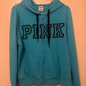 PINK Victoria's Secret Teal Zip-Up Hoodie with Black Logo